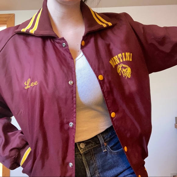 Rerto vintage maroon satin Montana 80s bomber jacket - Picture 2 of 4